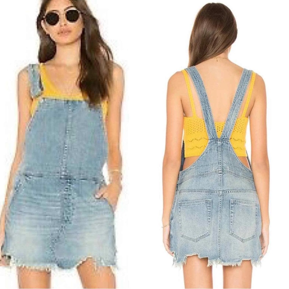 Free People Blue Denim Overall Skirt